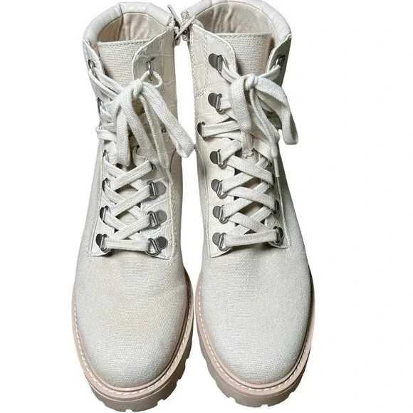 Dolce Vita Hank Canvas Chunky Heel‎ Combat Boots Lace Zip Creme Size 8.5 - Picture 4 of 10